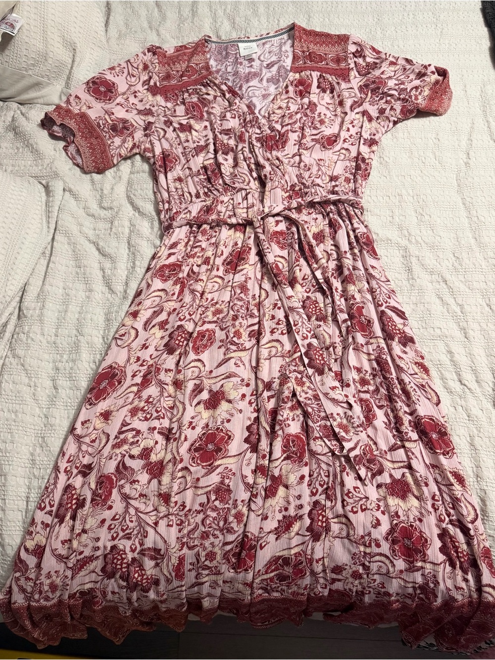 Floral Pink Tie-Waist Midi Dress